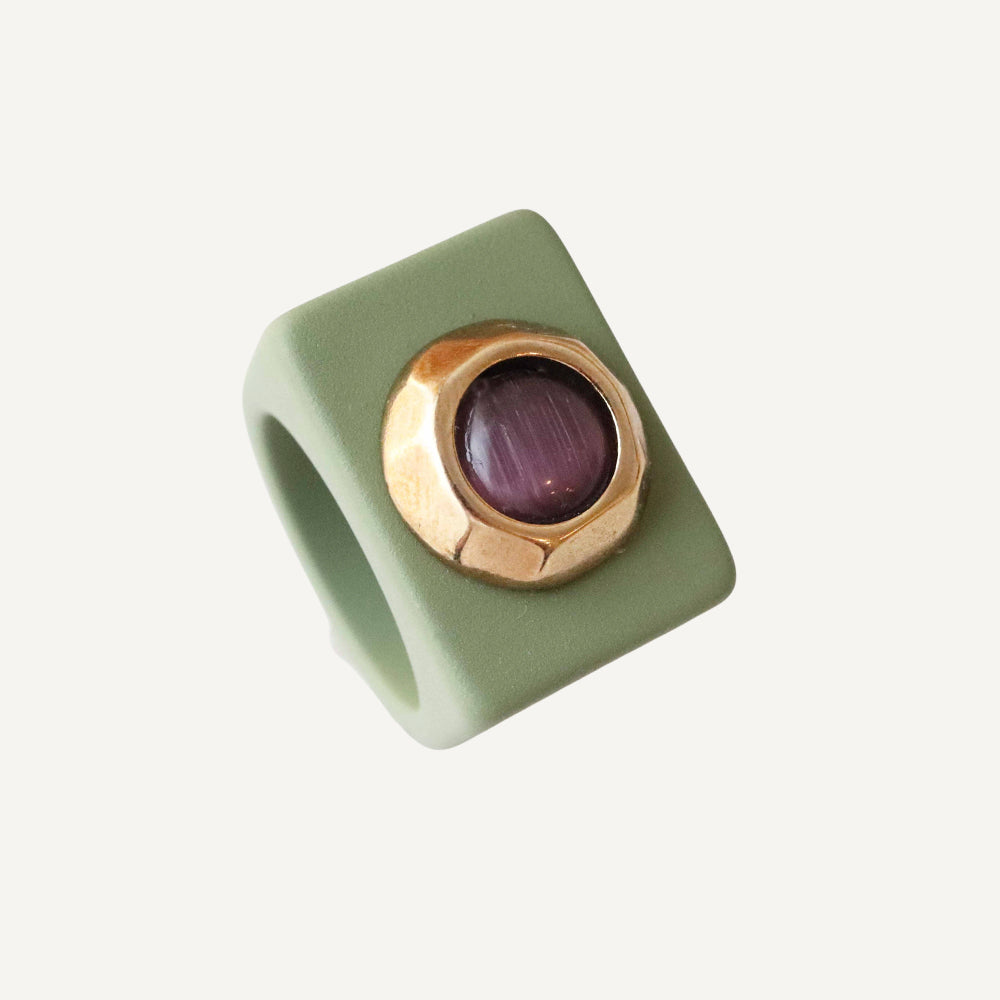 Anillo mujer Verde con selenita lila SAIRA-anillo-Émolo