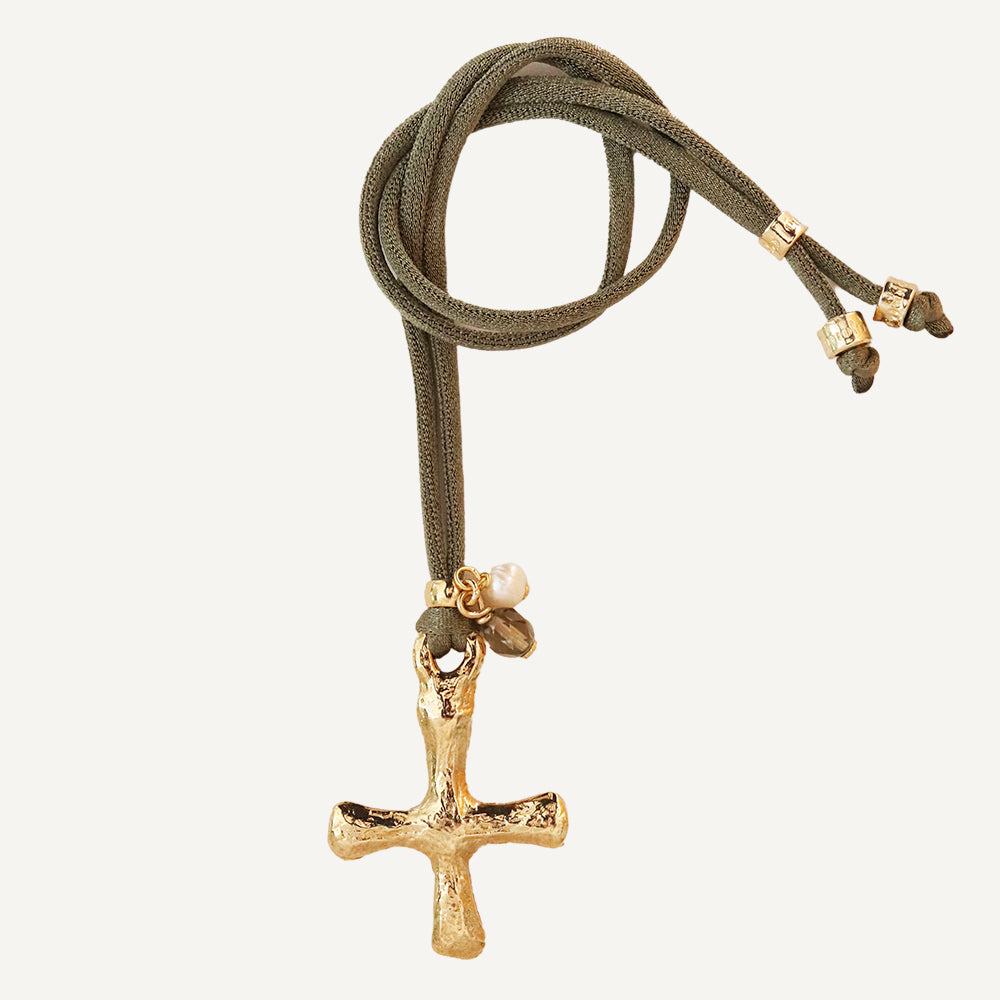 COLLIER CROIX AJUSTABLE ÉMOLO KAKI