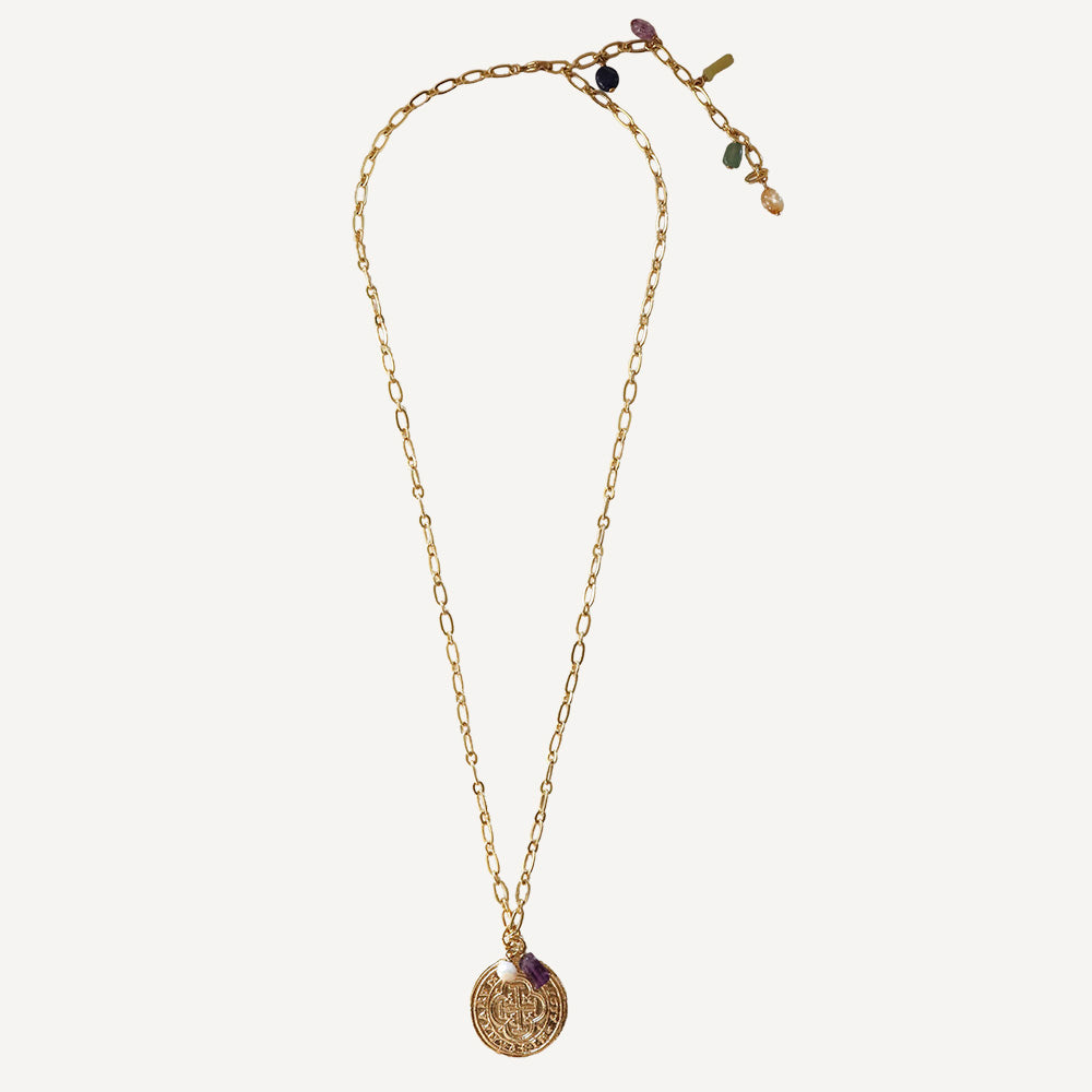 Long necklace with gold coin links