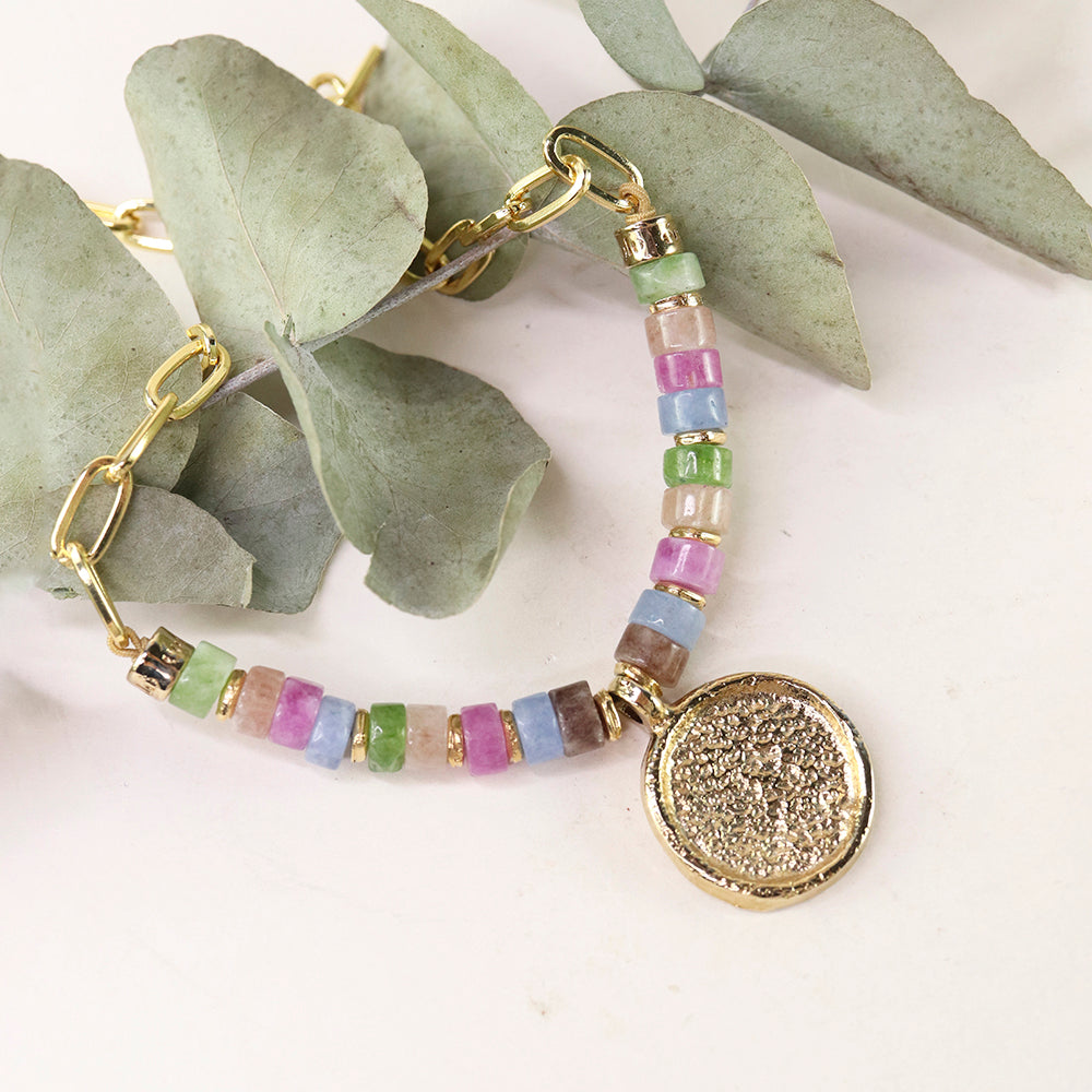 Collier court pour femme avec pierres naturelles et chaîne en or