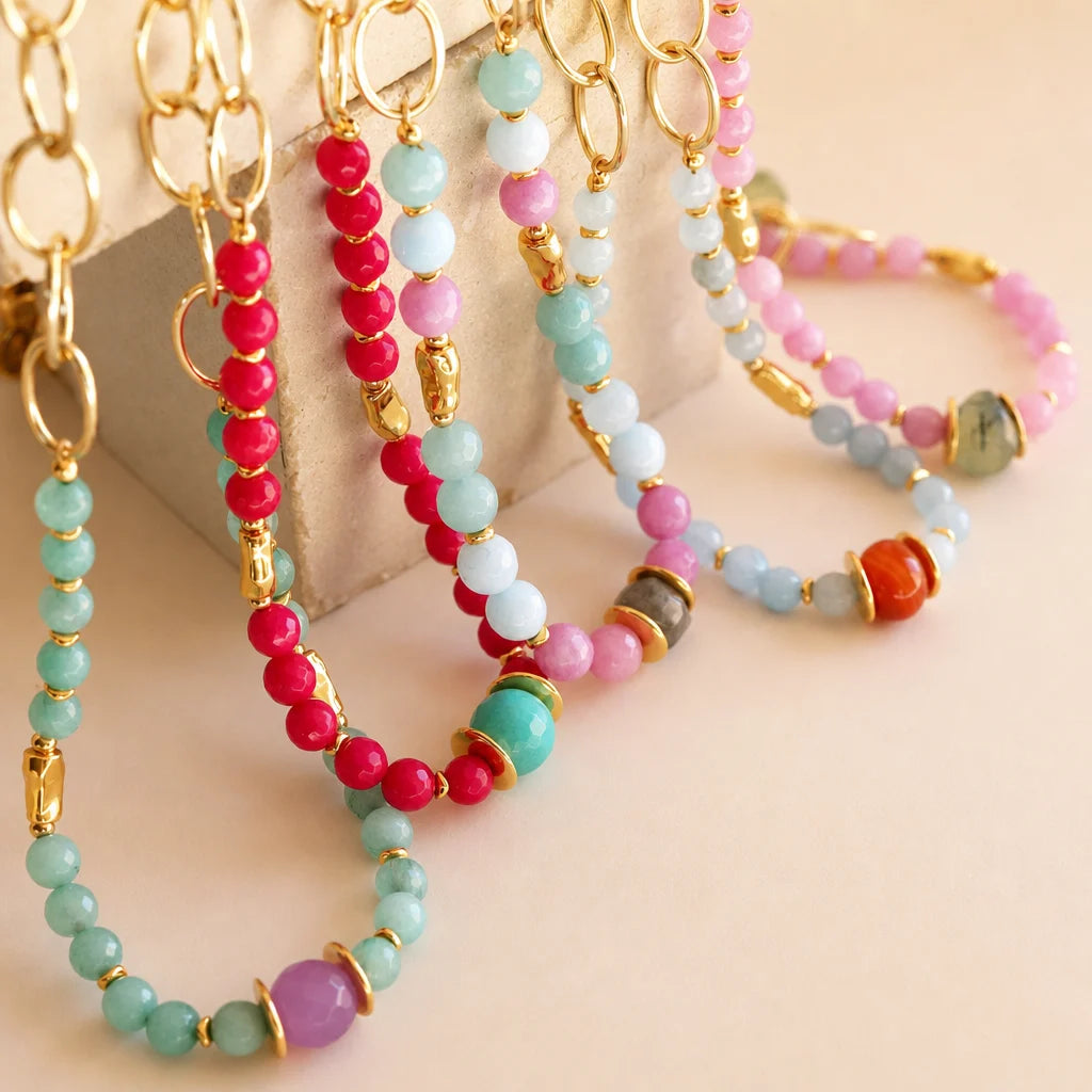 Collection BAVARO d'Émolo : bijoux artisanaux en pierres naturelles et plaqué or