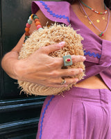 Grande bague femme en amazonite rouge menthe