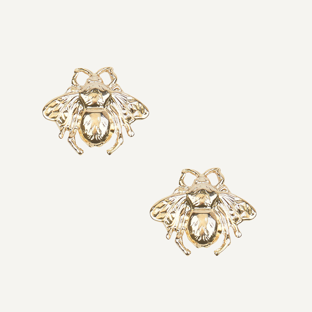 Gold earrings for women in the shape of a bee