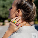 ANILLO COLORES FUCSIA LIMA ÉMOLO PIEDRA NATURAL