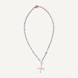 Collar largo ajustable para mujer cadena grafito con cruz dorada