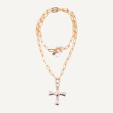 Collar largo cadena dorada para mujer con cruz dorada