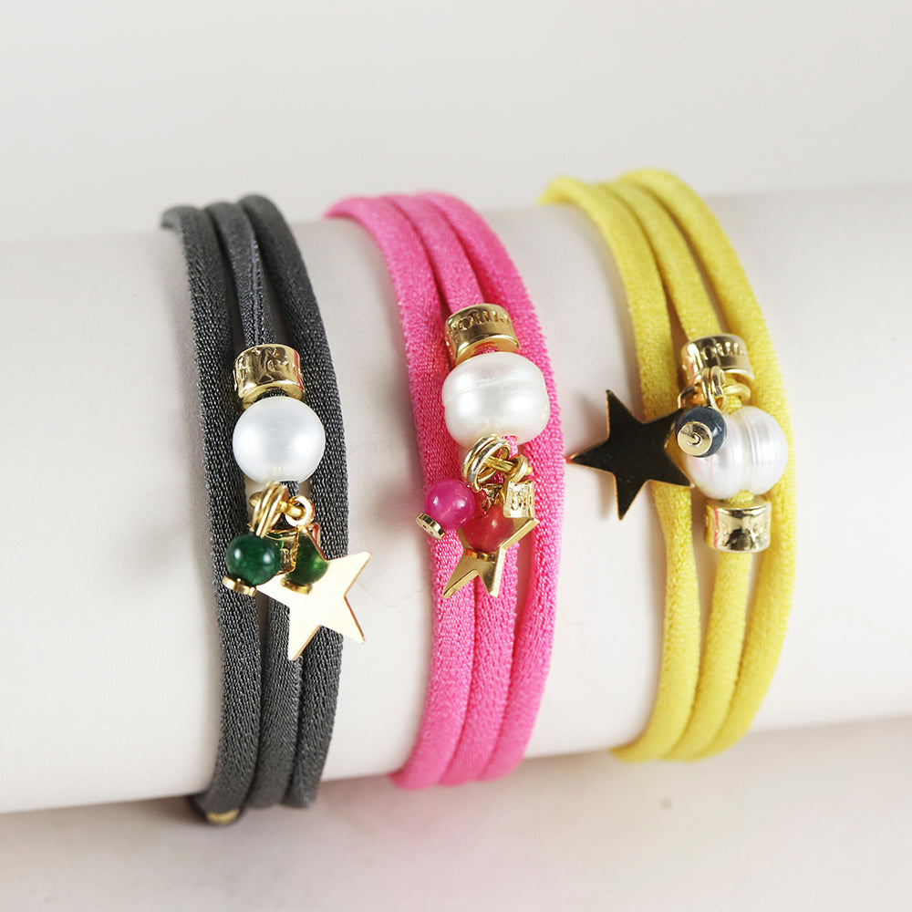 Bracelet Miz ajustable en perles jaune fuchsia