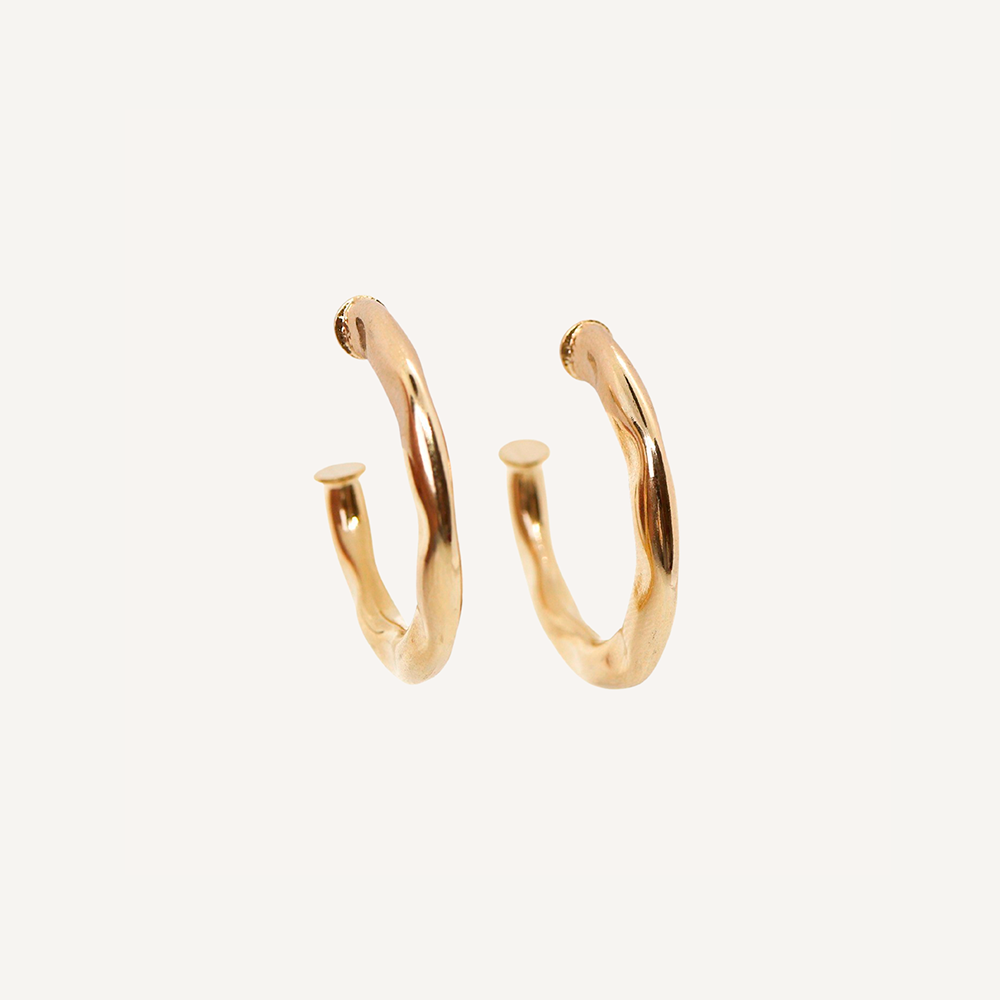 Gold hoop earrings with snap closure for women