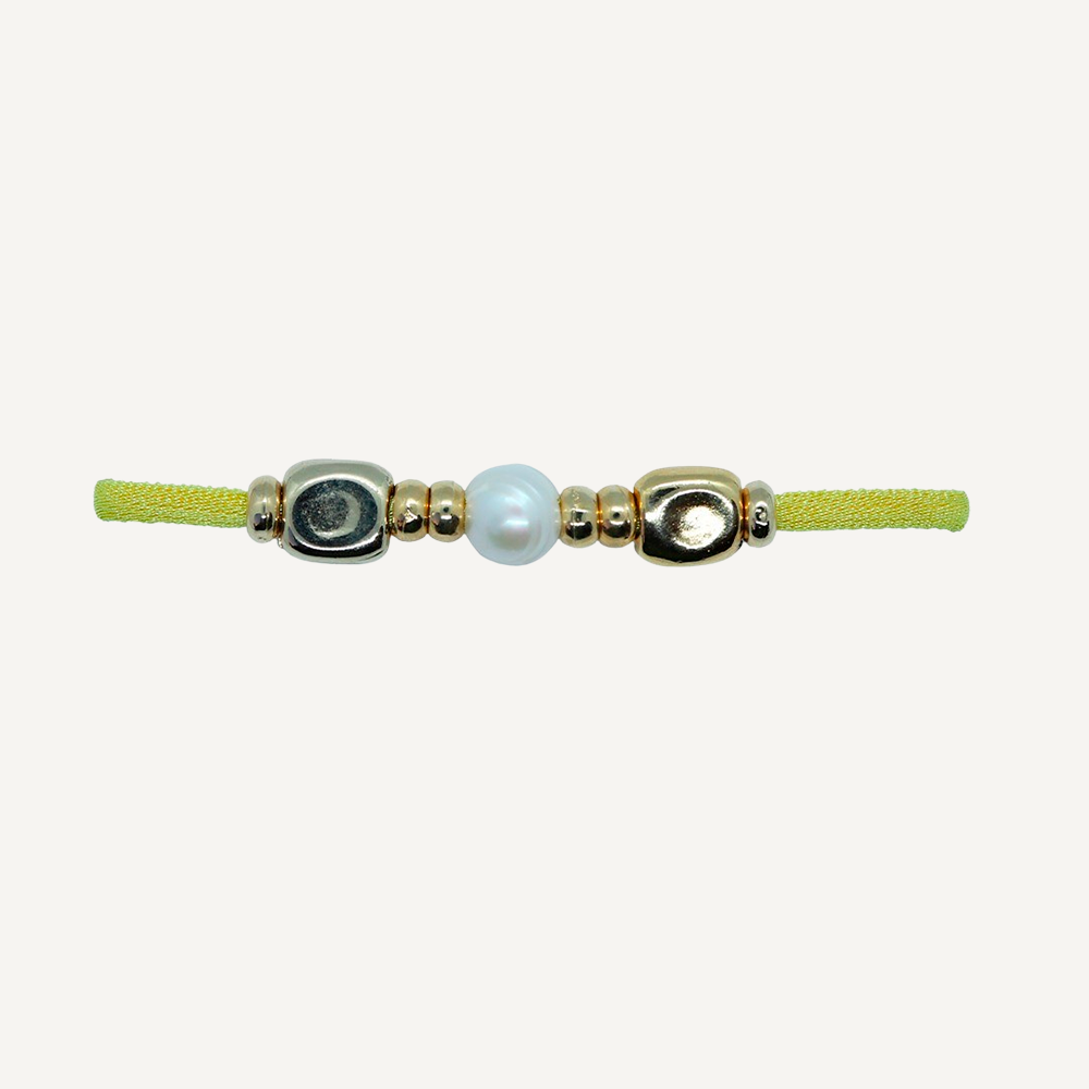 Bracelet with mustard-colored elastic silk miz