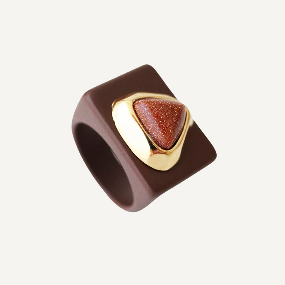 Large brown women's rings with natural stone [Glitter]