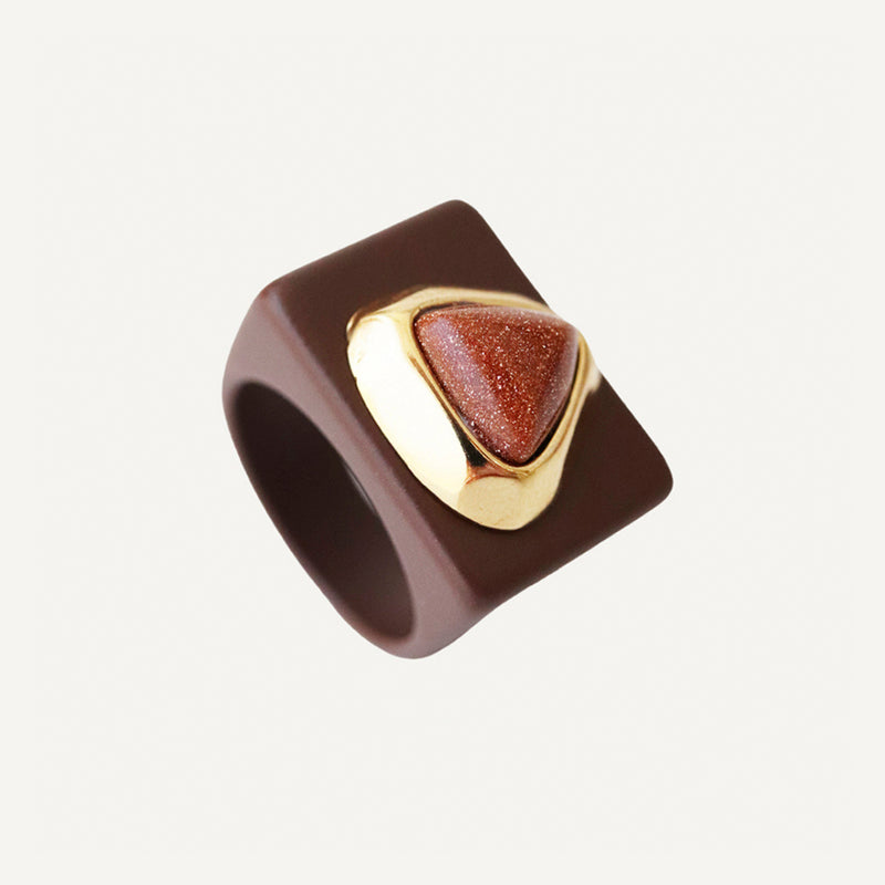 Anillos grandes mujer marrón con piedra natural [ Glitter]