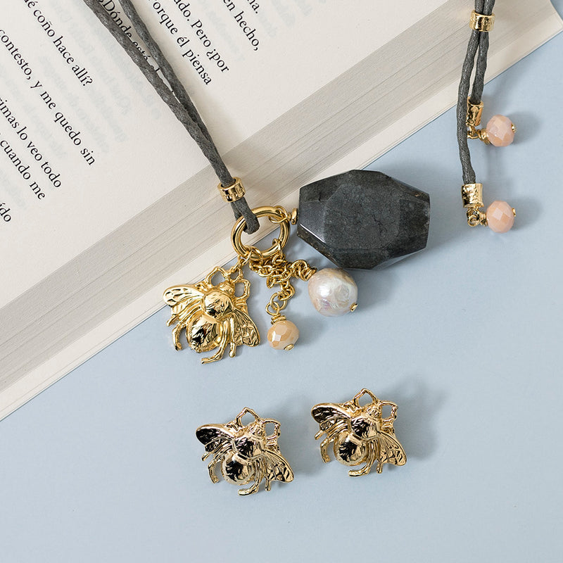 Pendientes forma abeja para mujer con cierre a presión