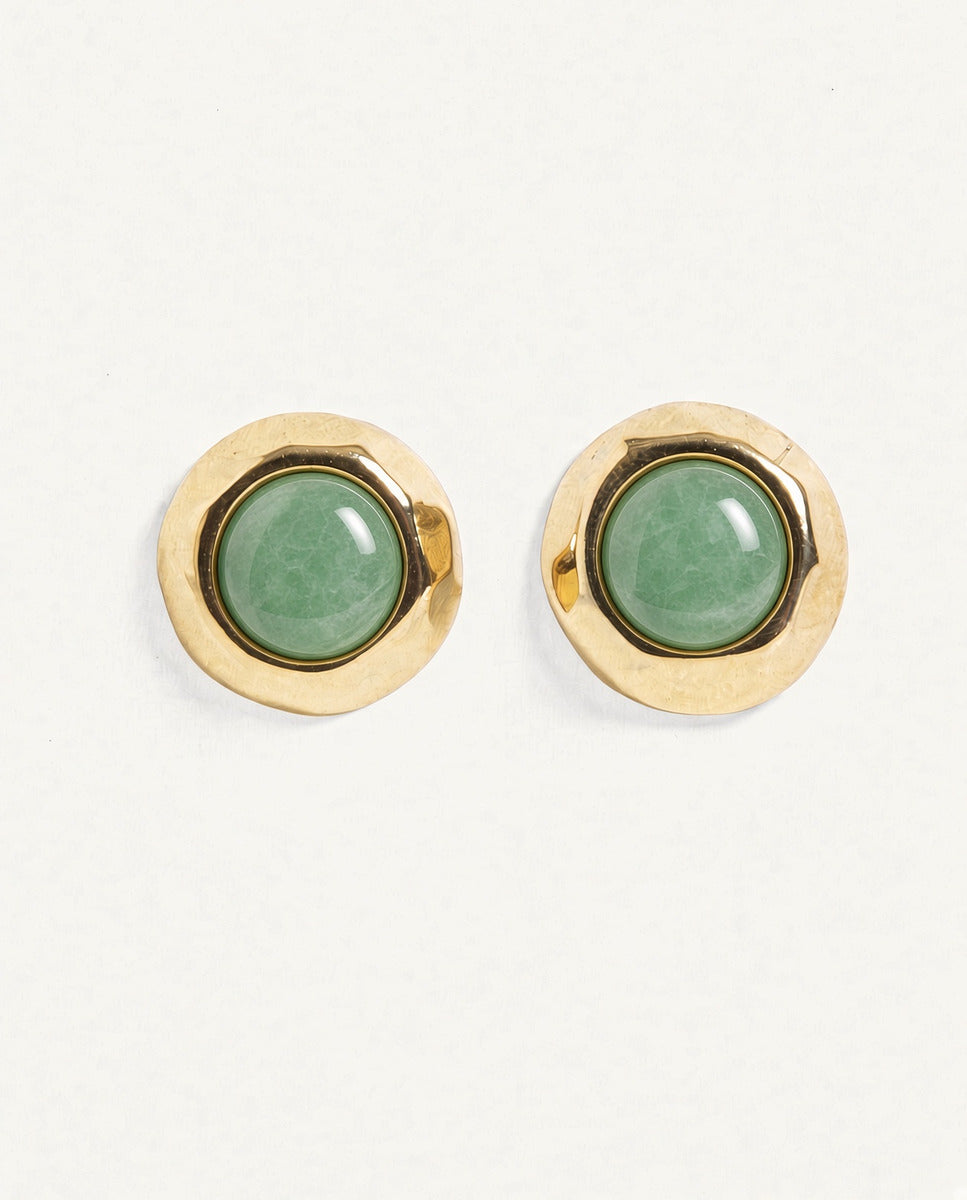 SIANNA gold button earrings with green aventurine stone - Emolo