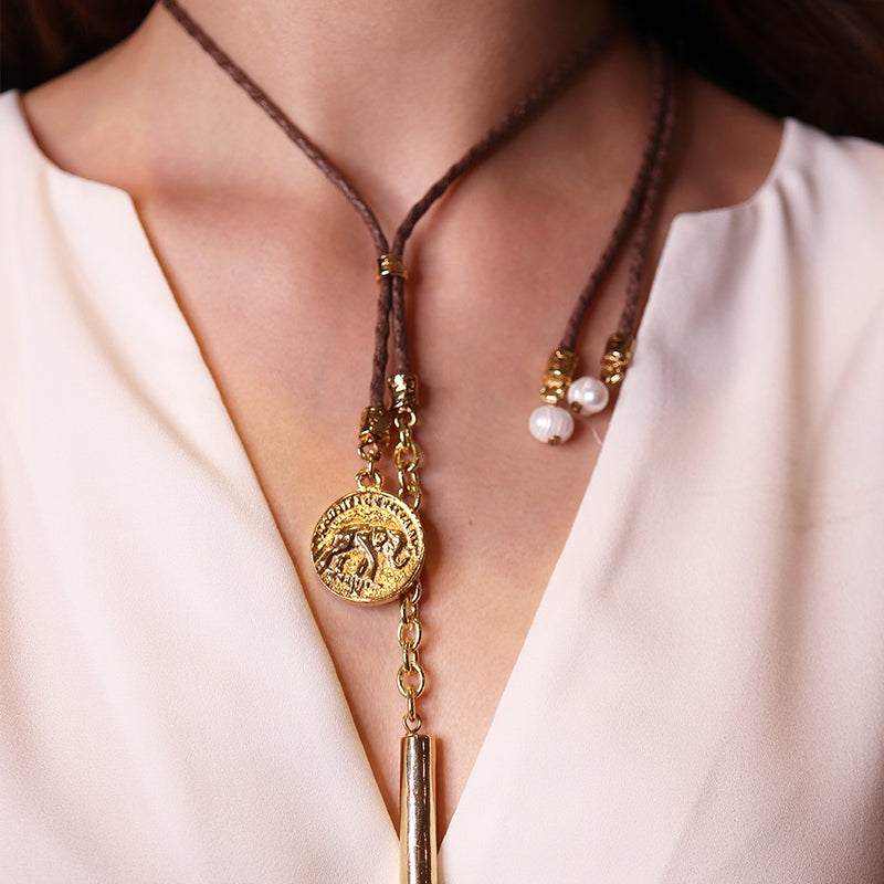 Collar largo moneda dorada 