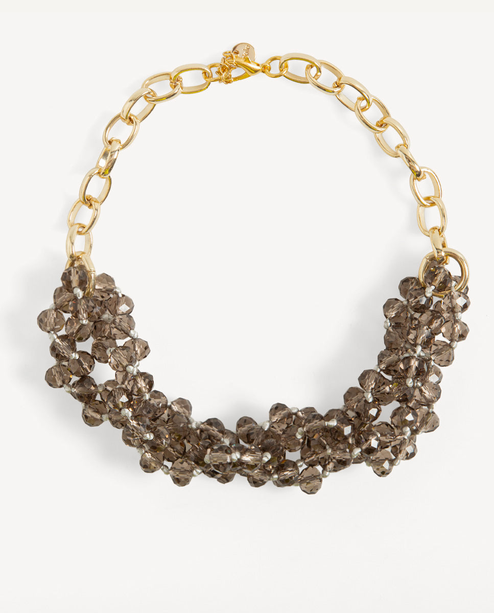 Collar Odri Sienna fumé de Emolo con varias hileras de cuentas facetadas ahumadas y cadena de eslabones dorados