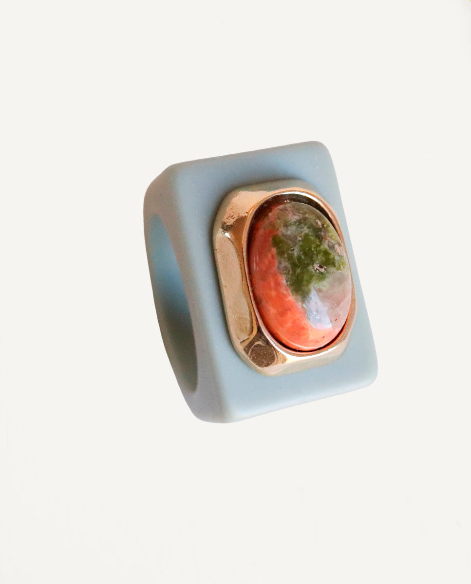 Women's sage green ring with unakite