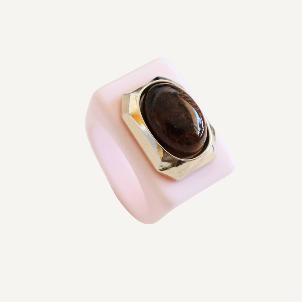 Women's Rose ring with natural tiger's eye stone