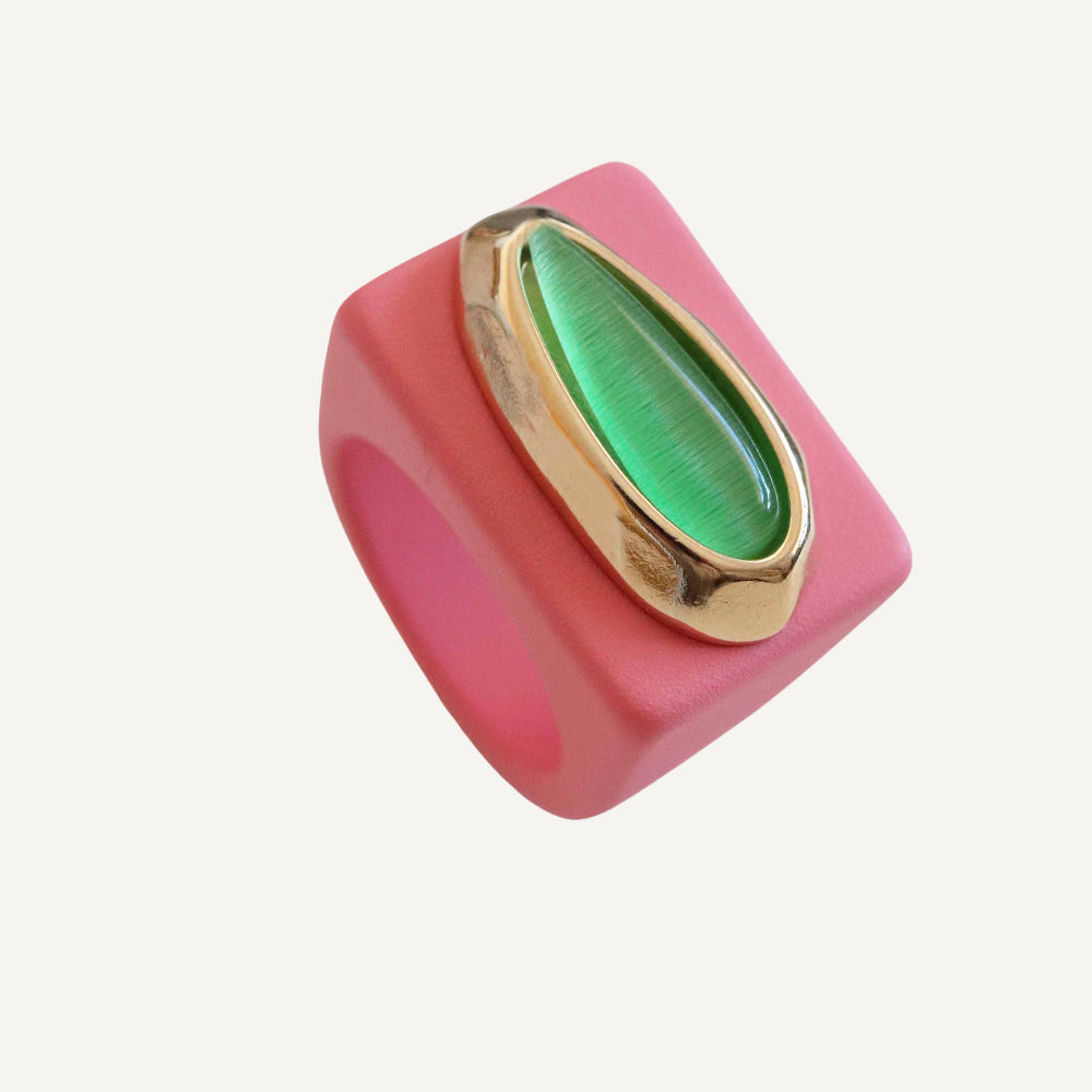 Anillo mujer coral y selenita verde