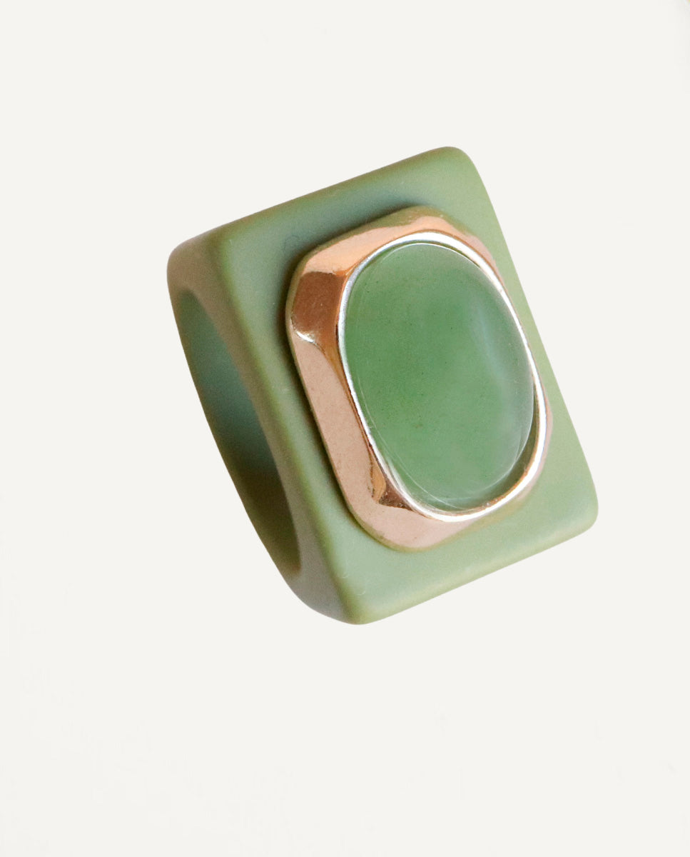 Women's sage green ring with aventurine