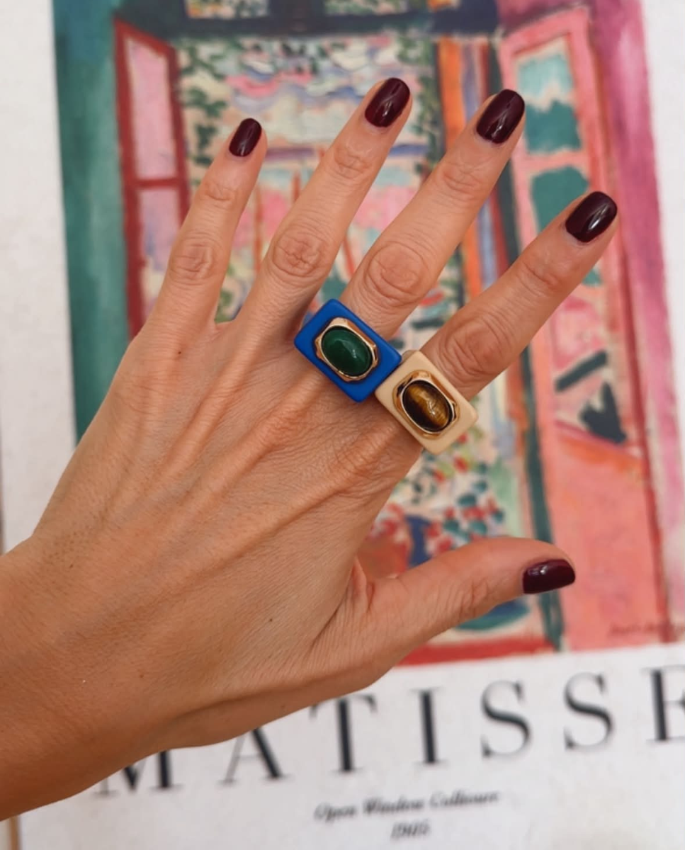 Anillo mujer arena con ojo de tigre