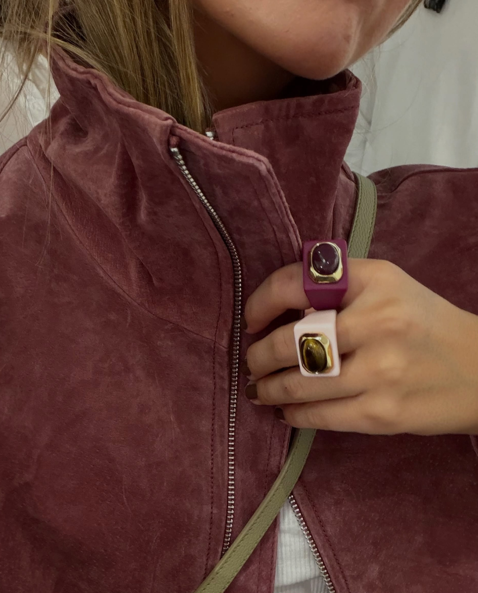 Women's pink ring with natural tiger's eye stone