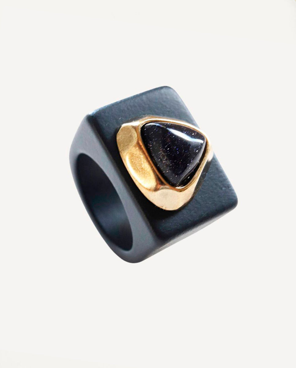 Anillo mujer azul marino con piedra sol negra Emolo
