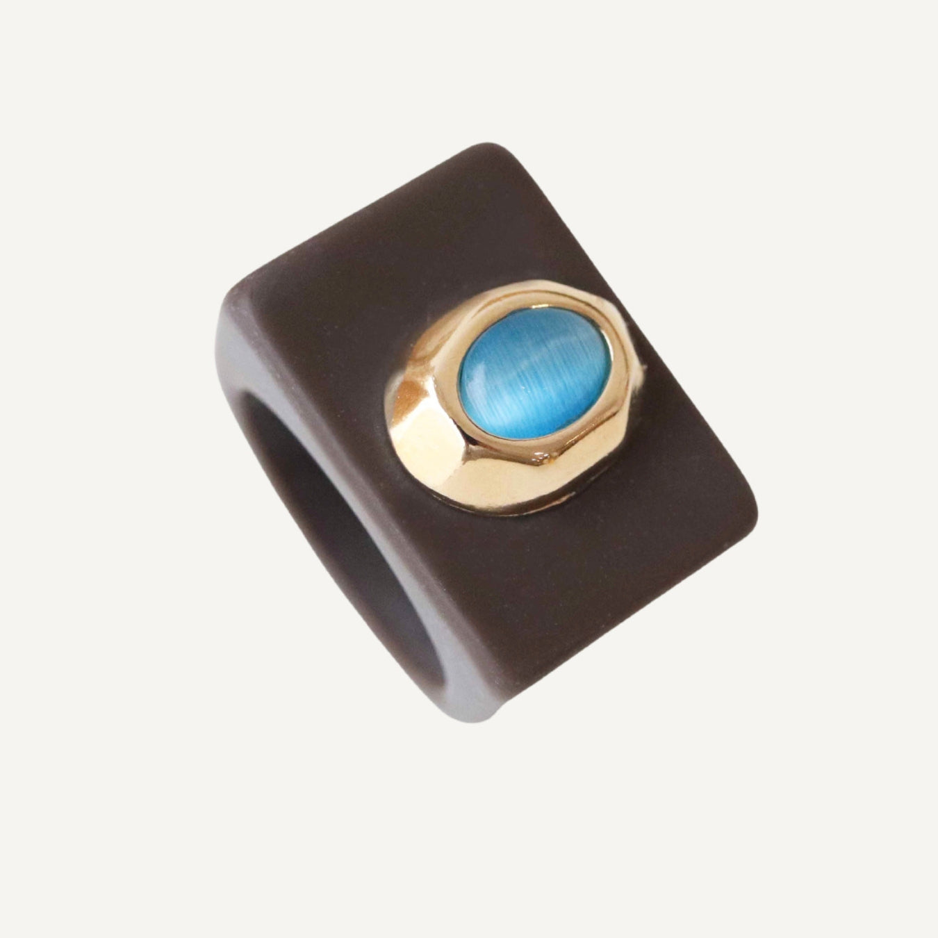 Women's Brown ring with turquoise selenite