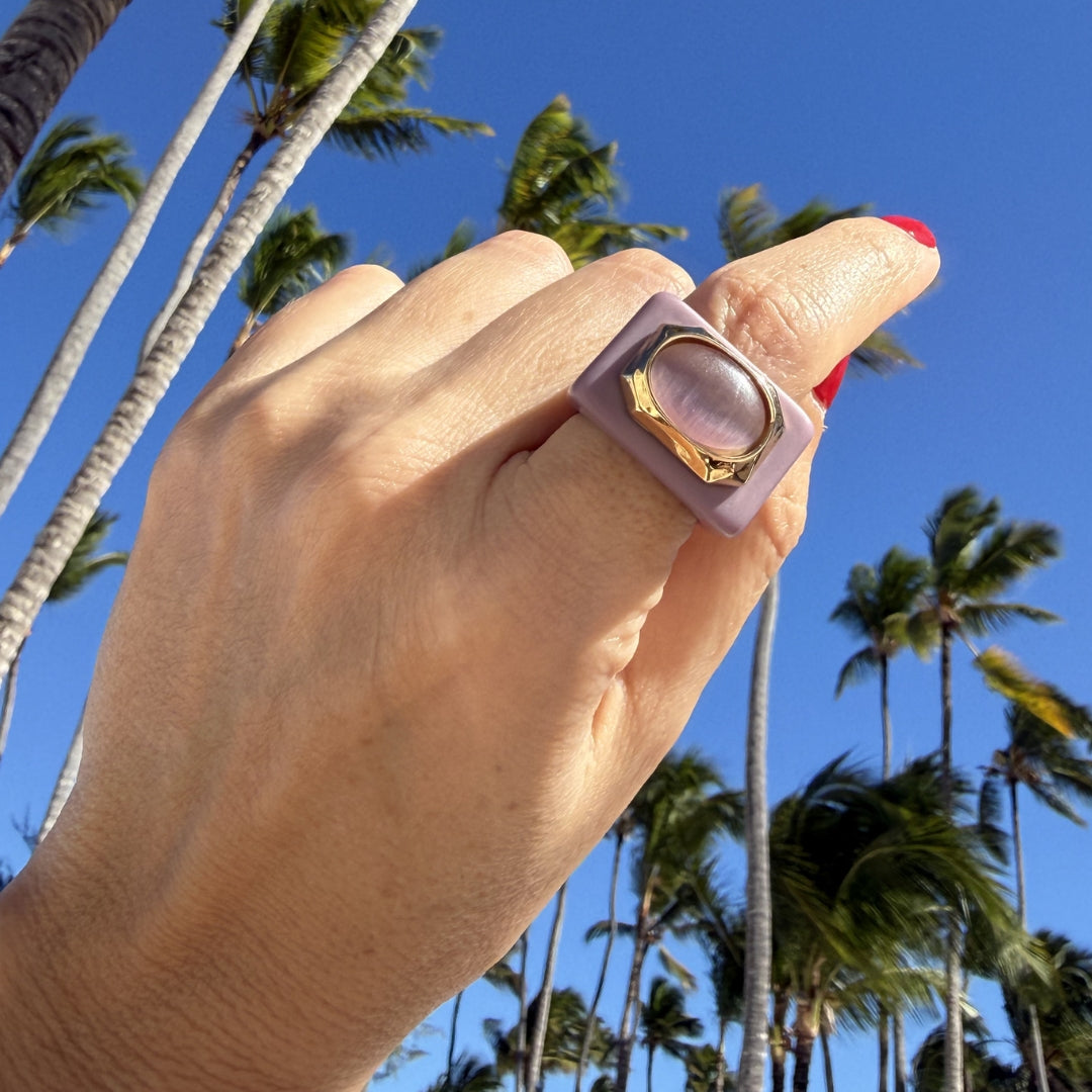 Anillo mujer mora con selenita malva ovalada