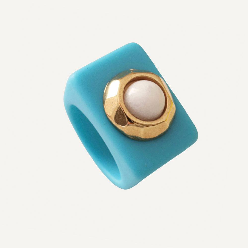 Women's blue rings with white porcelain SANTORINI