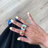 Anillo grande para mujer mint amazonita roja