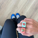 Anillo grande para mujer mint amazonita roja
