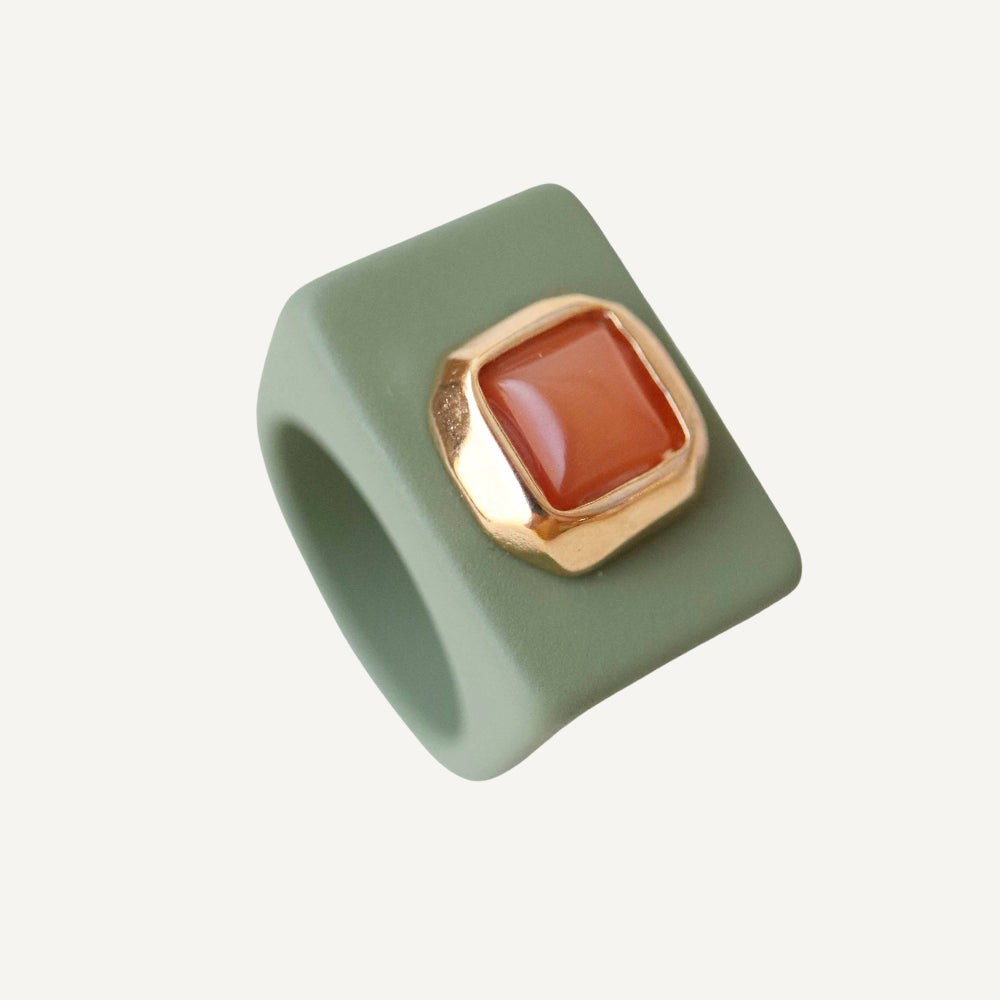 Bague verte sèche pour femme avec sélénite