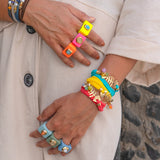 Anillo para mujer fucsia fluor con piedra natural aventurina