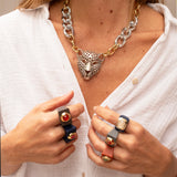 Anillo mujer gris con agata miel