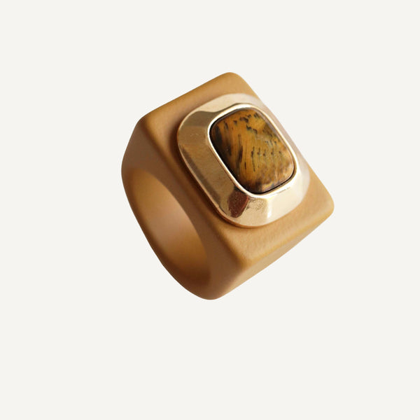 Anillo mujer mostaza con ojo de tigre