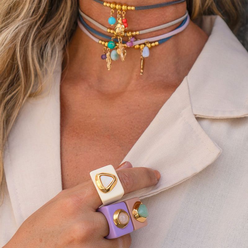 Anillos bisutería grandes Beige con piedra natural Madreperla