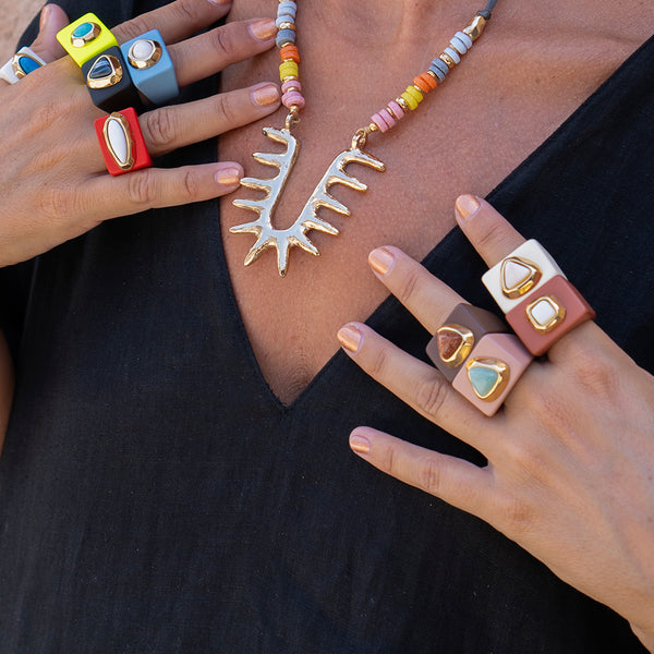 Anillos mujer azul con porcelana blanca SANTORINI