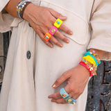 Anillos mujer azul con porcelana blanca SANTORINI