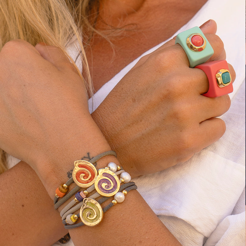 Anillo verde turquesa con piedra natural Agata roja