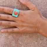 Anillo verde turquesa con piedra natural Agata roja