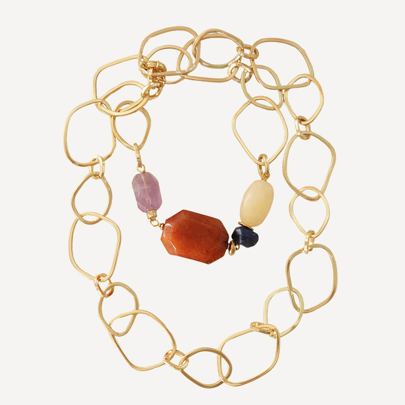 Collar multiposición cadena de latón dorada con piedras naturales para mujer