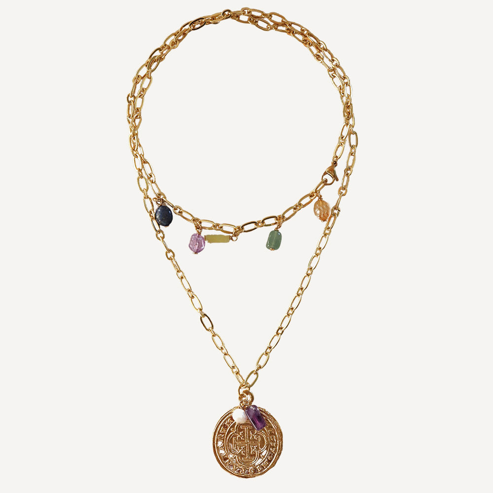 Collar para mujer largo con eslabones y piedras naturales 