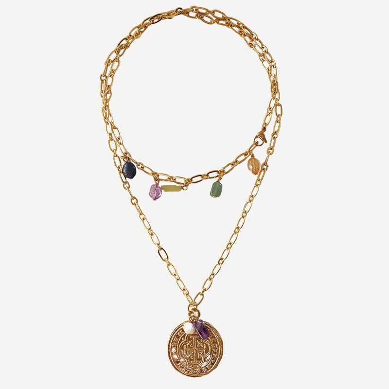 Collar para mujer largo con eslabones y piedras naturales 