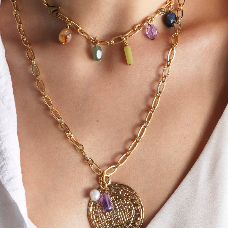 Collar largo para mujer con eslabones con piedras naturales 