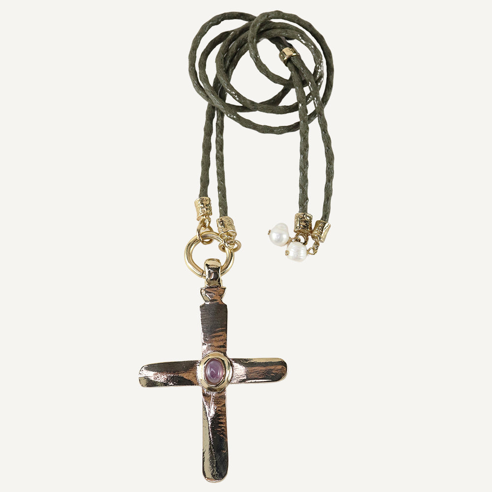 Collar cruz largo ajustable mujer piedra natural CRUZEA Monsul