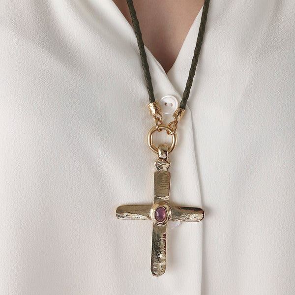 Collar cruz largo ajustable mujer piedra natural CRUZEA Monsul