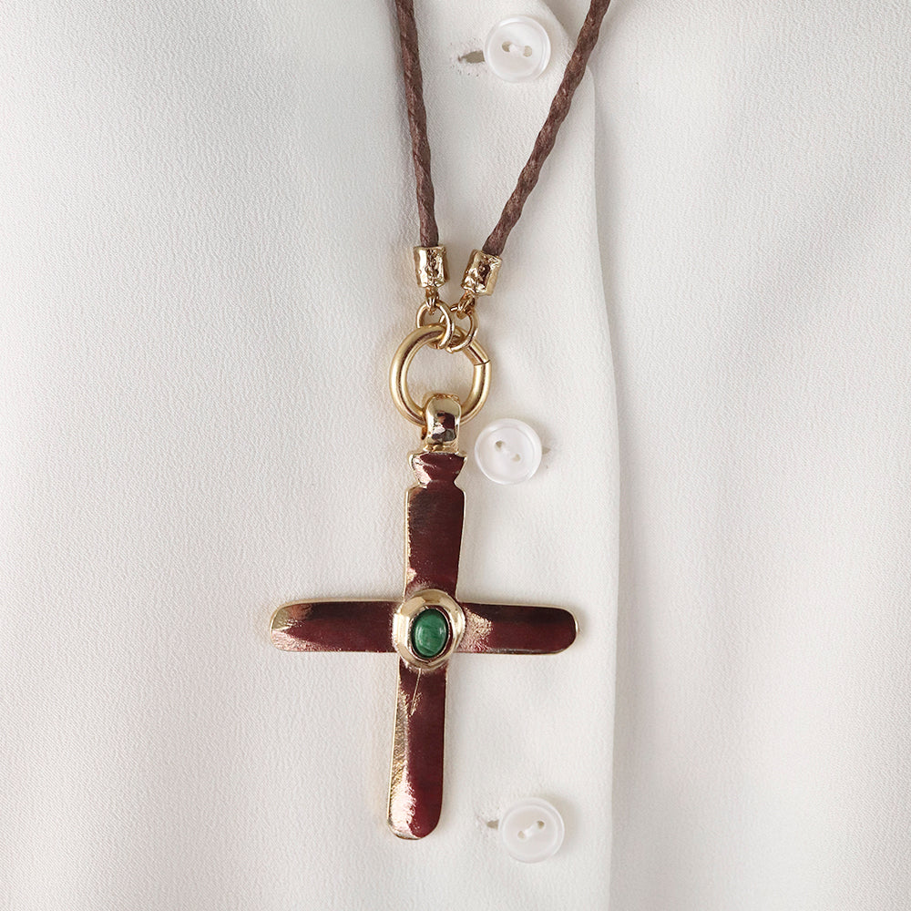 Collar cruz largo ajustable mujer piedra natural CRUZEA Monsul