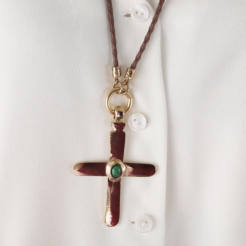 Collar cruz largo ajustable mujer piedra natural CRUZEA Monsul