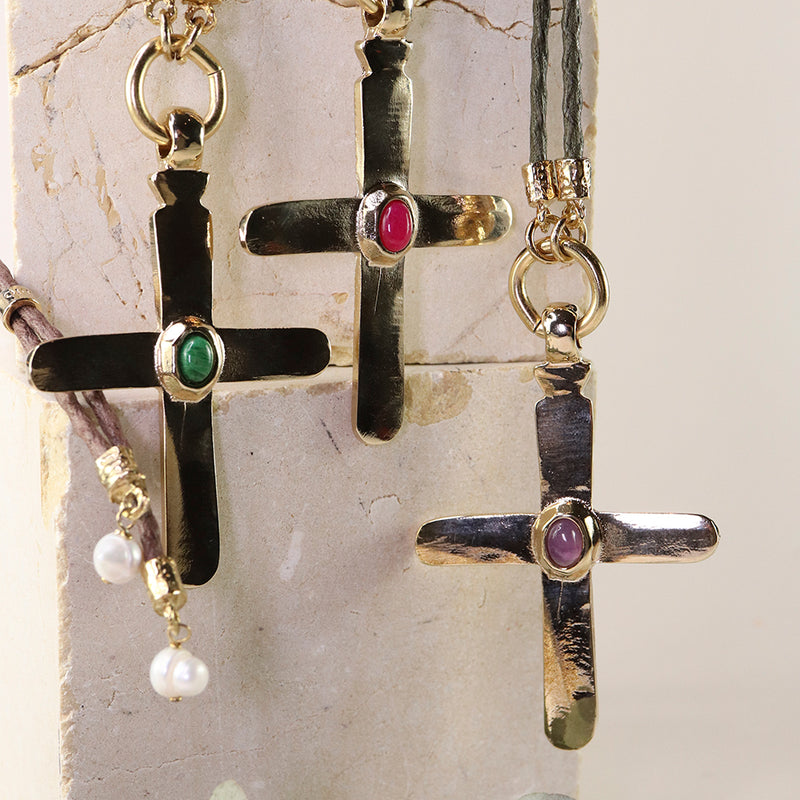 Collar cruz largo ajustable mujer piedra natural CRUZEA Monsul