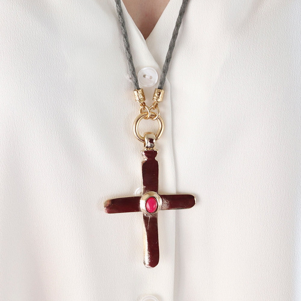 Collar cruz largo ajustable mujer piedra natural CRUZEA Monsul